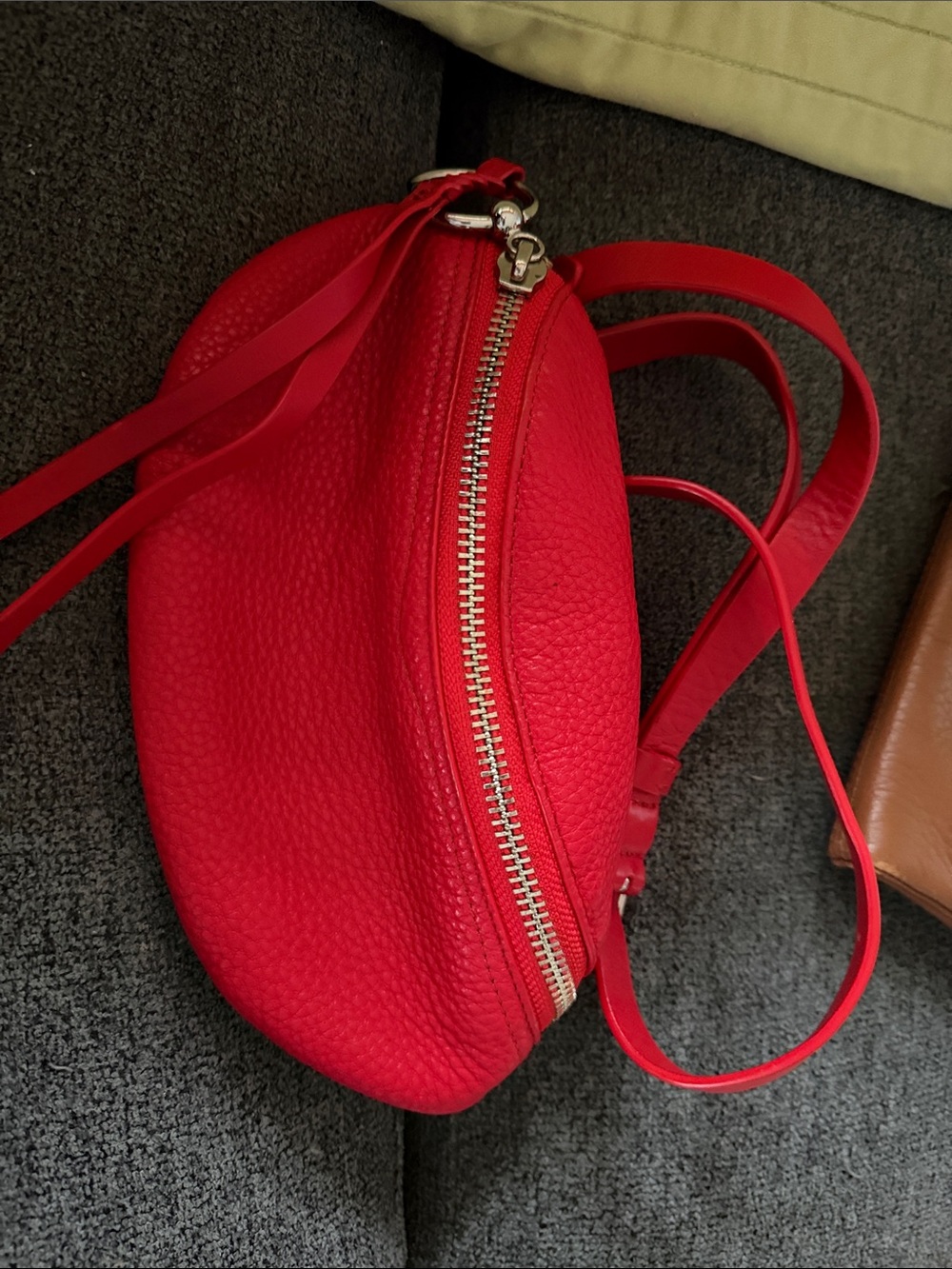 Rebecca Minkoff Red Pebbled Leather Mini Crossbody with Silver Hardware